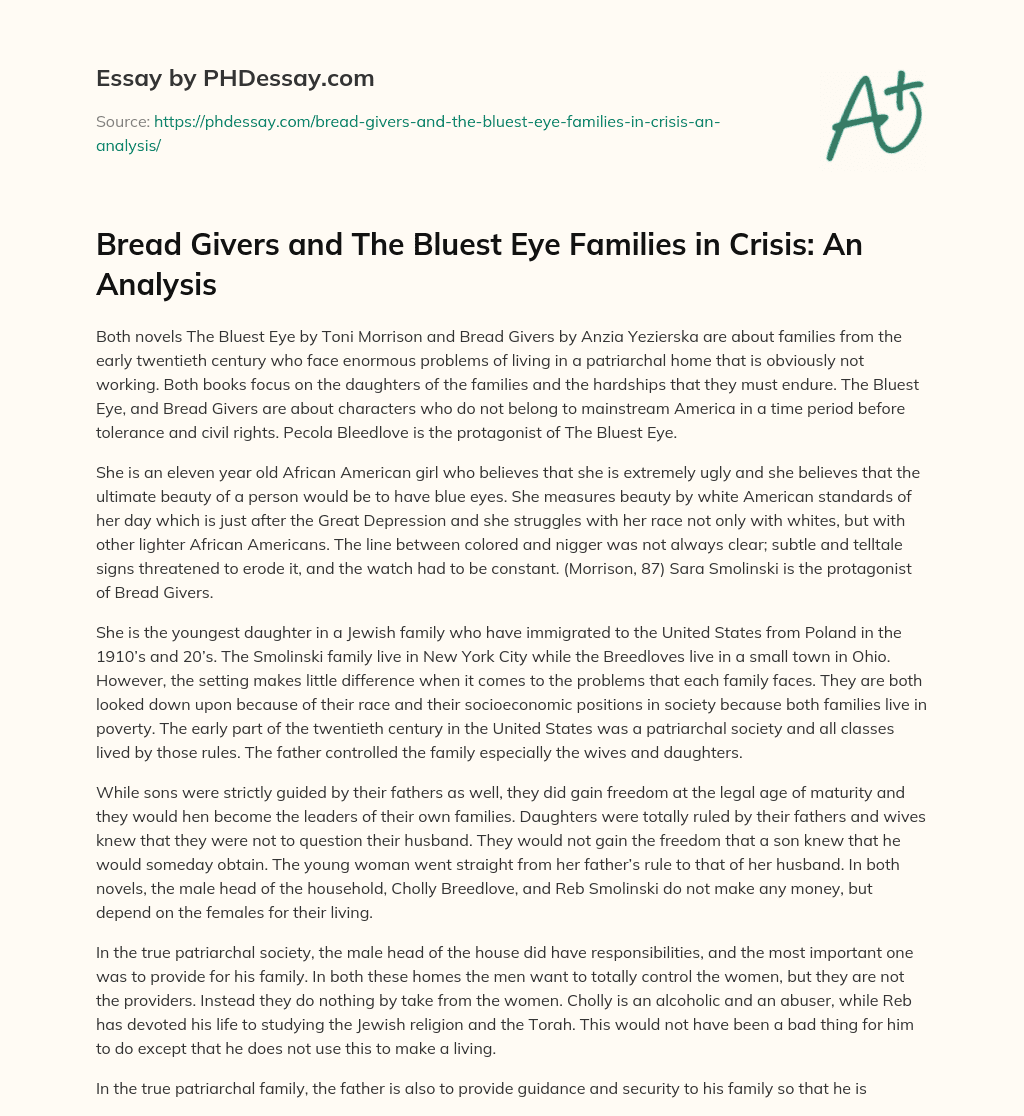 Bread Givers and The Bluest Eye Families in Crisis: An Analysis essay