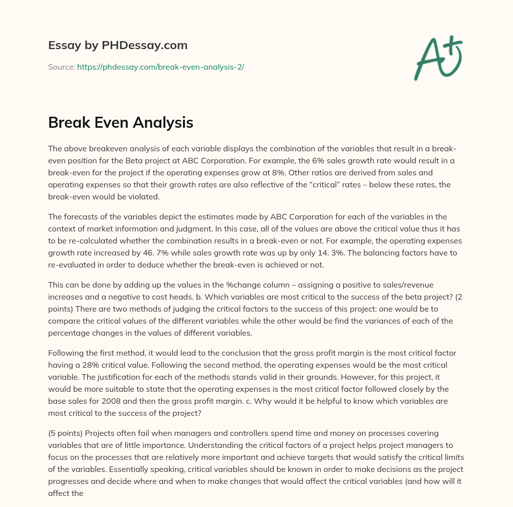 Break Even Analysis essay