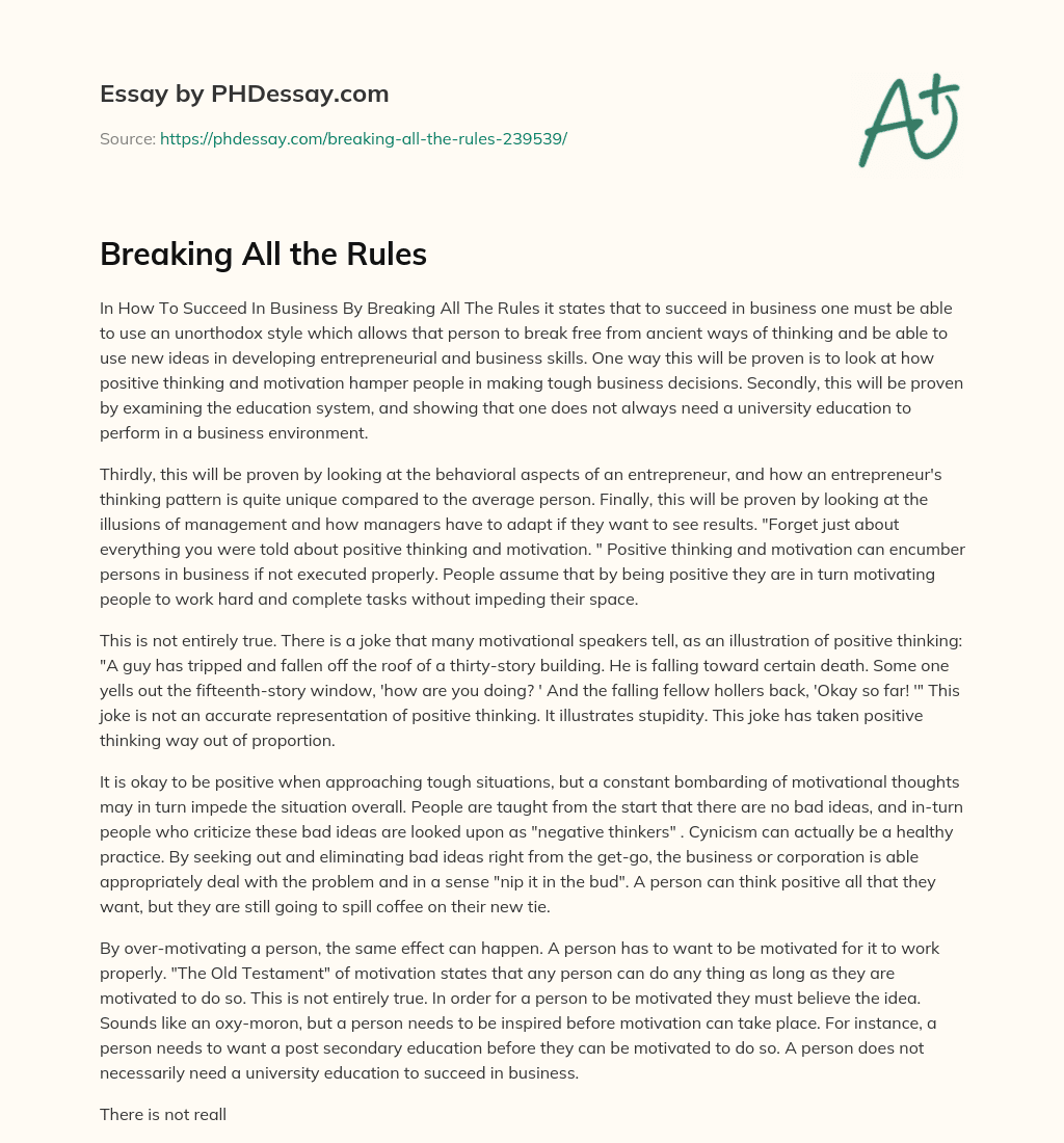 Breaking All the Rules essay
