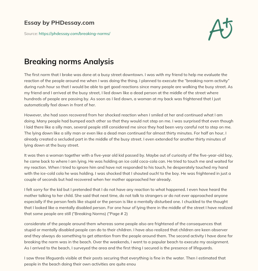 Breaking norms Analysis essay