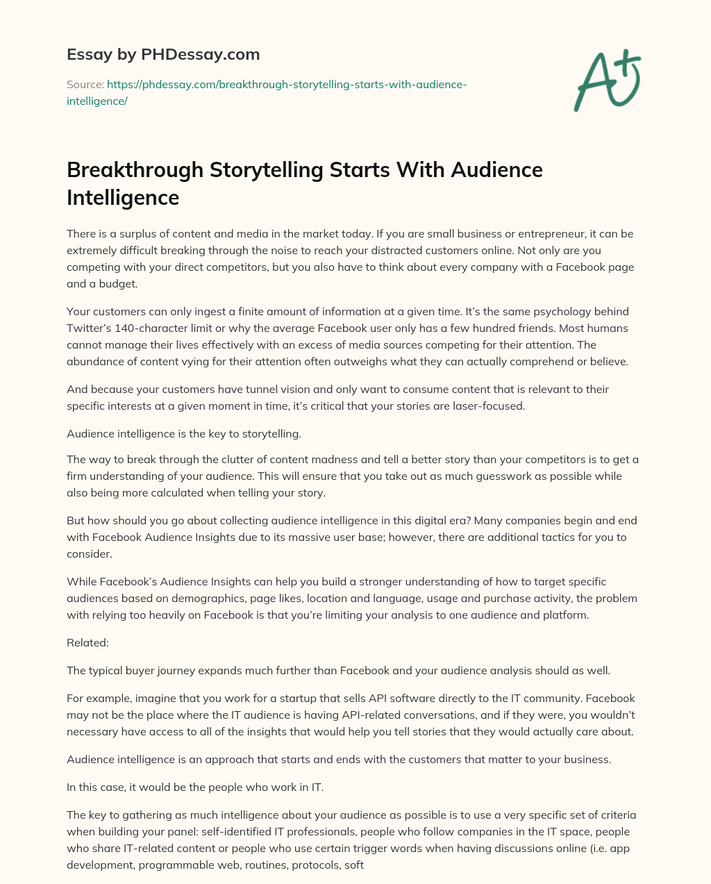 Breakthrough Storytelling Starts With Audience Intelligence essay