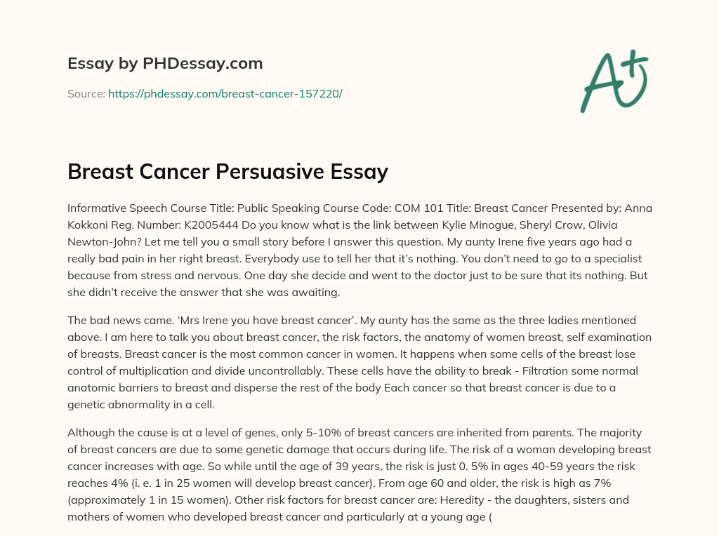 Breast Cancer Persuasive Essay essay