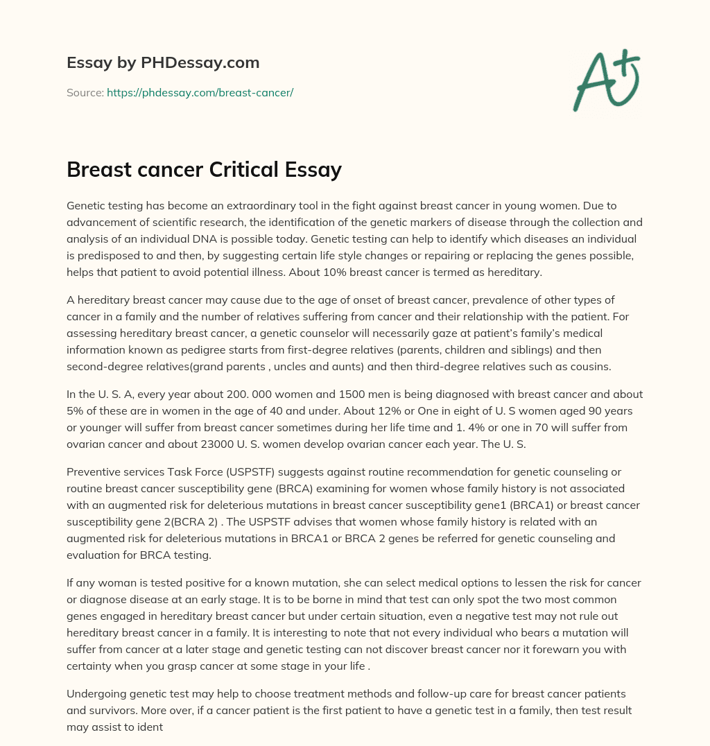 Breast cancer Critical Essay essay