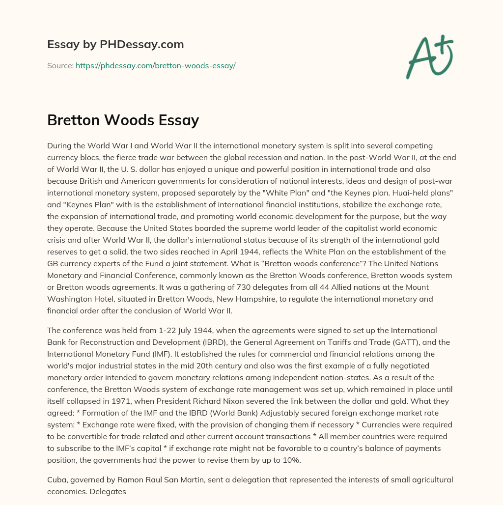 Bretton Woods Essay essay