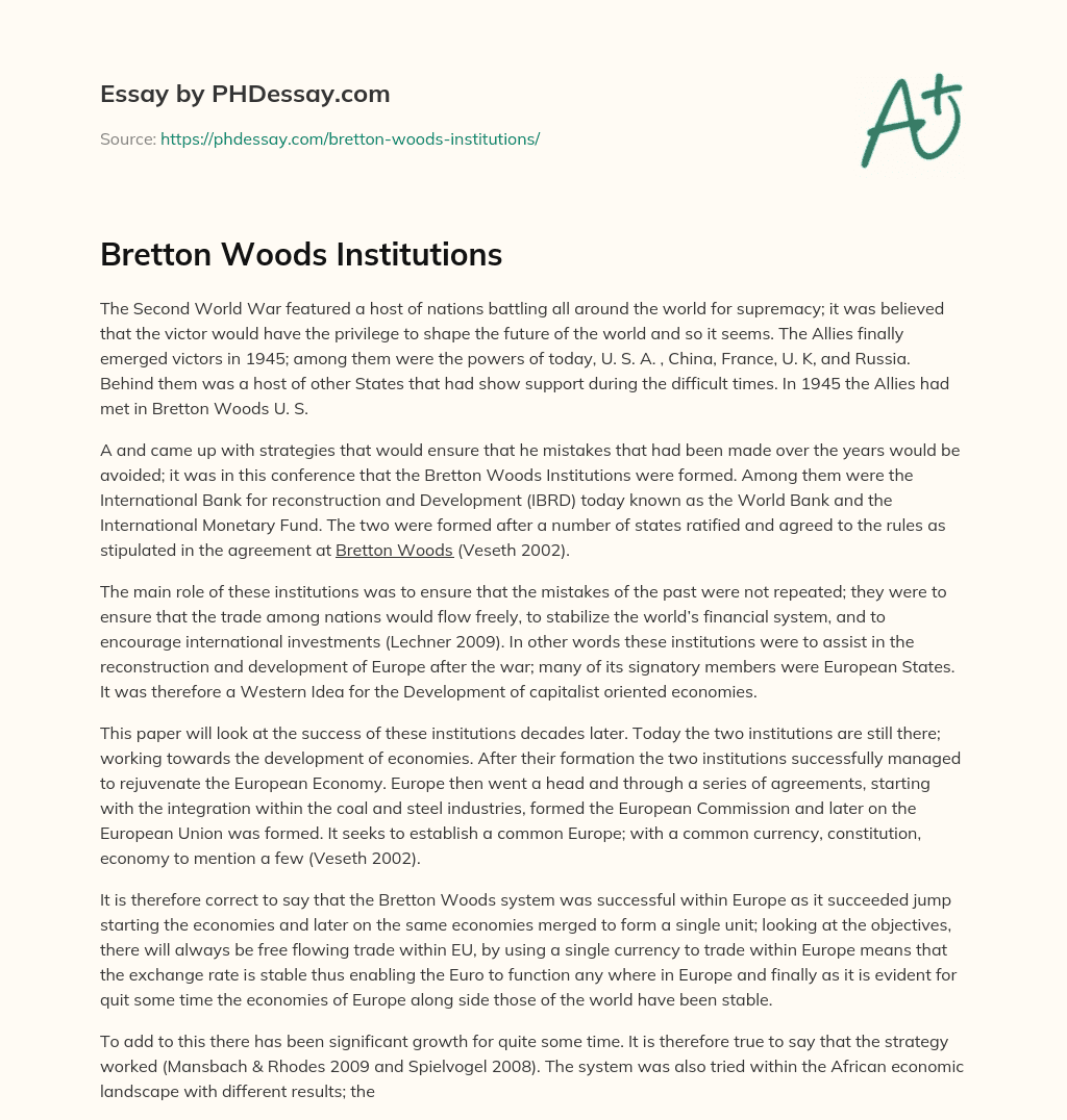 Bretton Woods Institutions essay