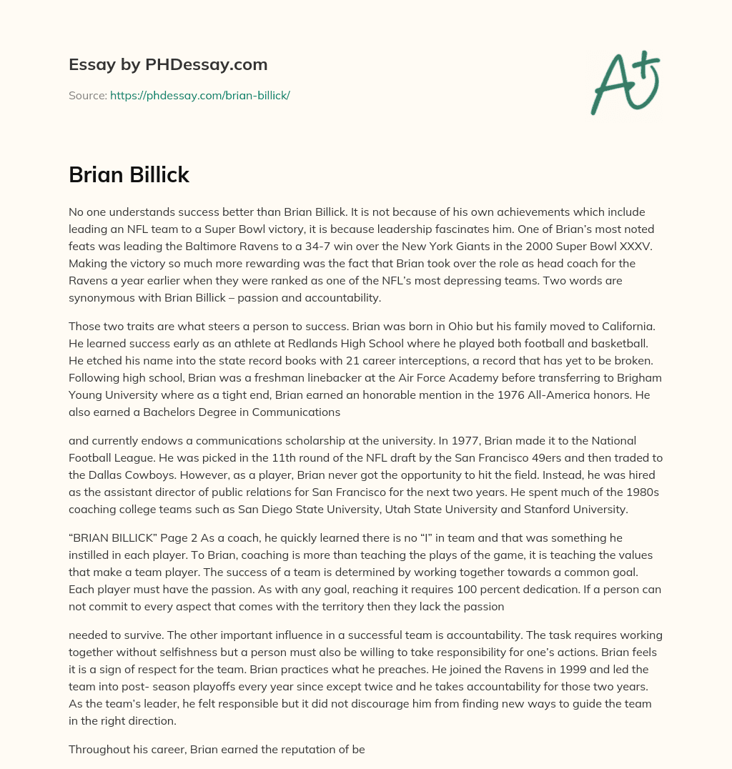 Brian Billick essay