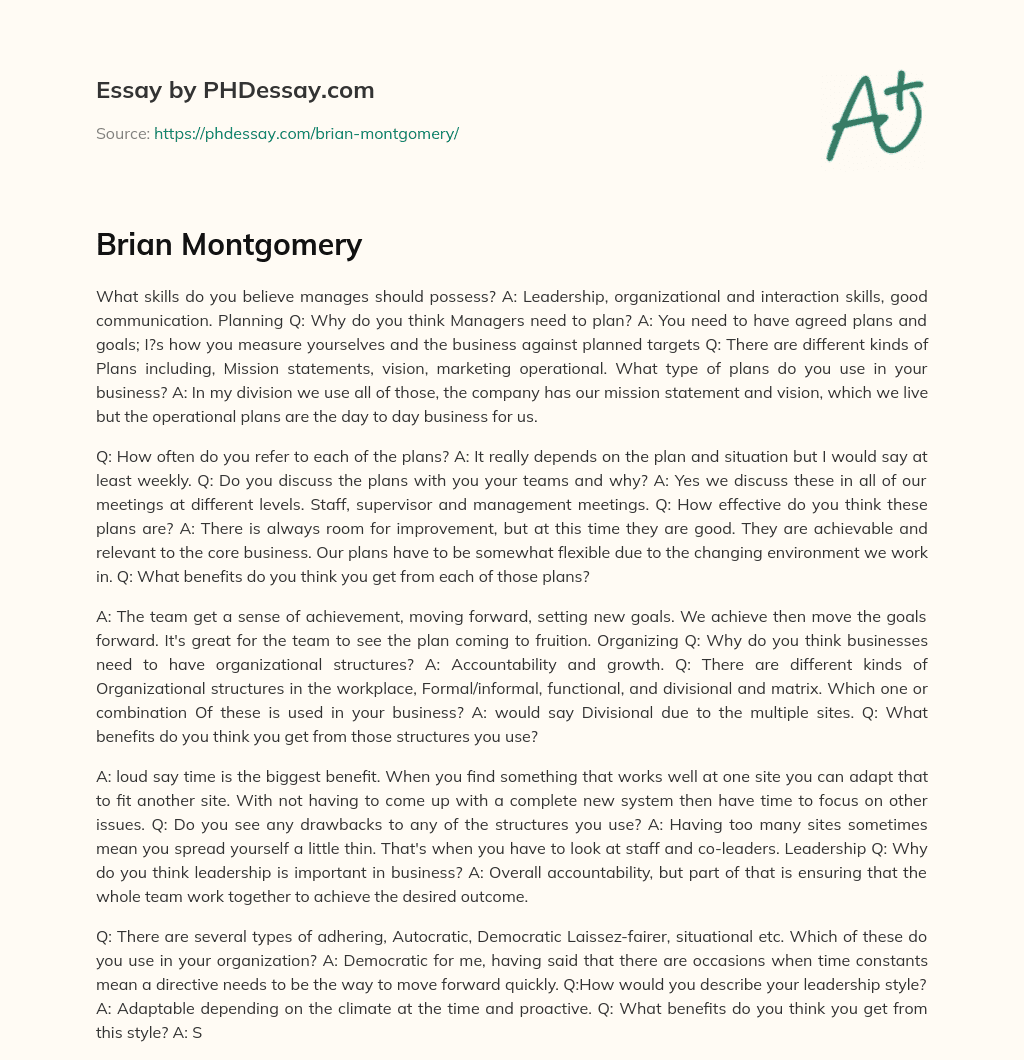 Brian Montgomery essay