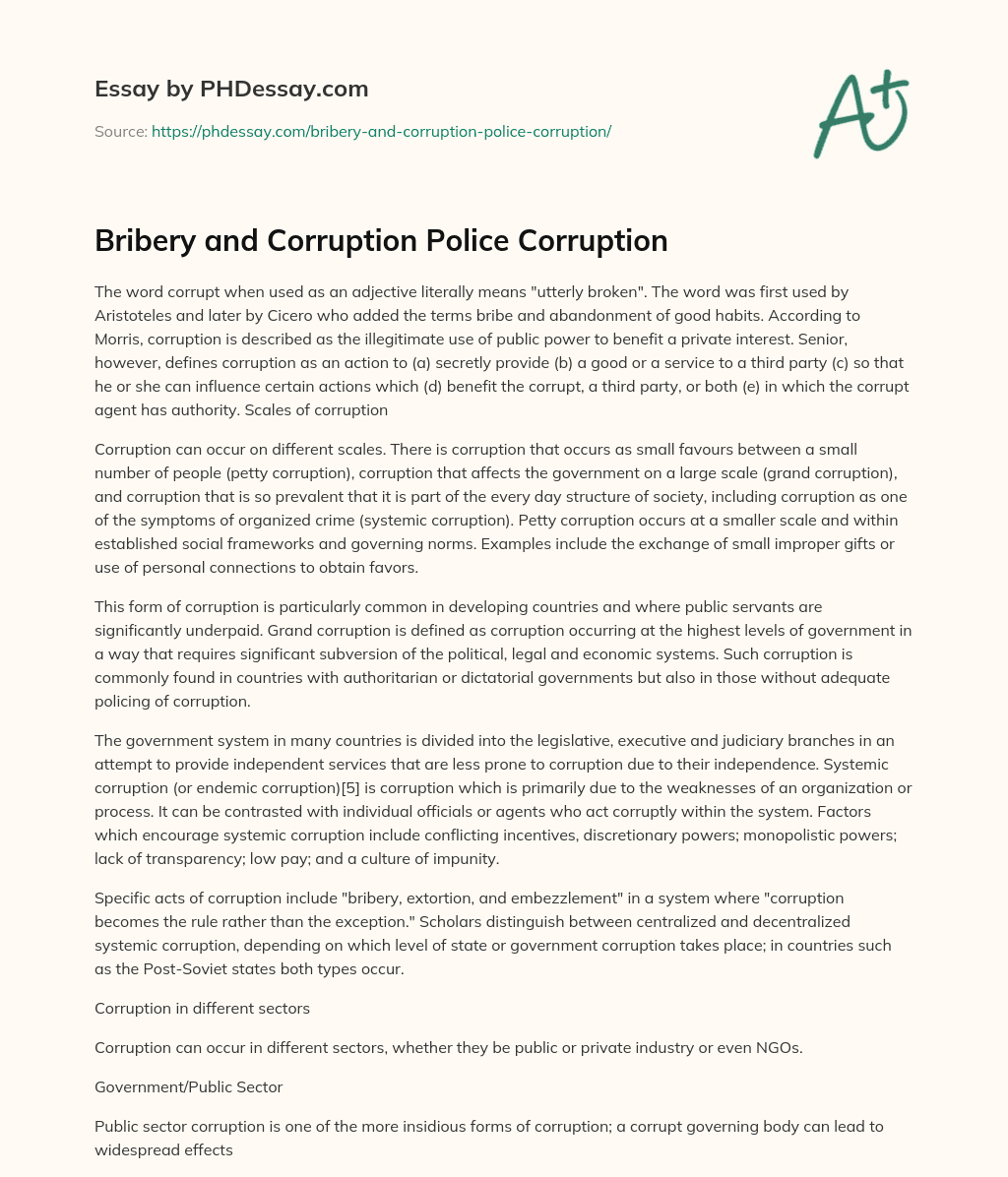 Bribery and Corruption Police Corruption essay