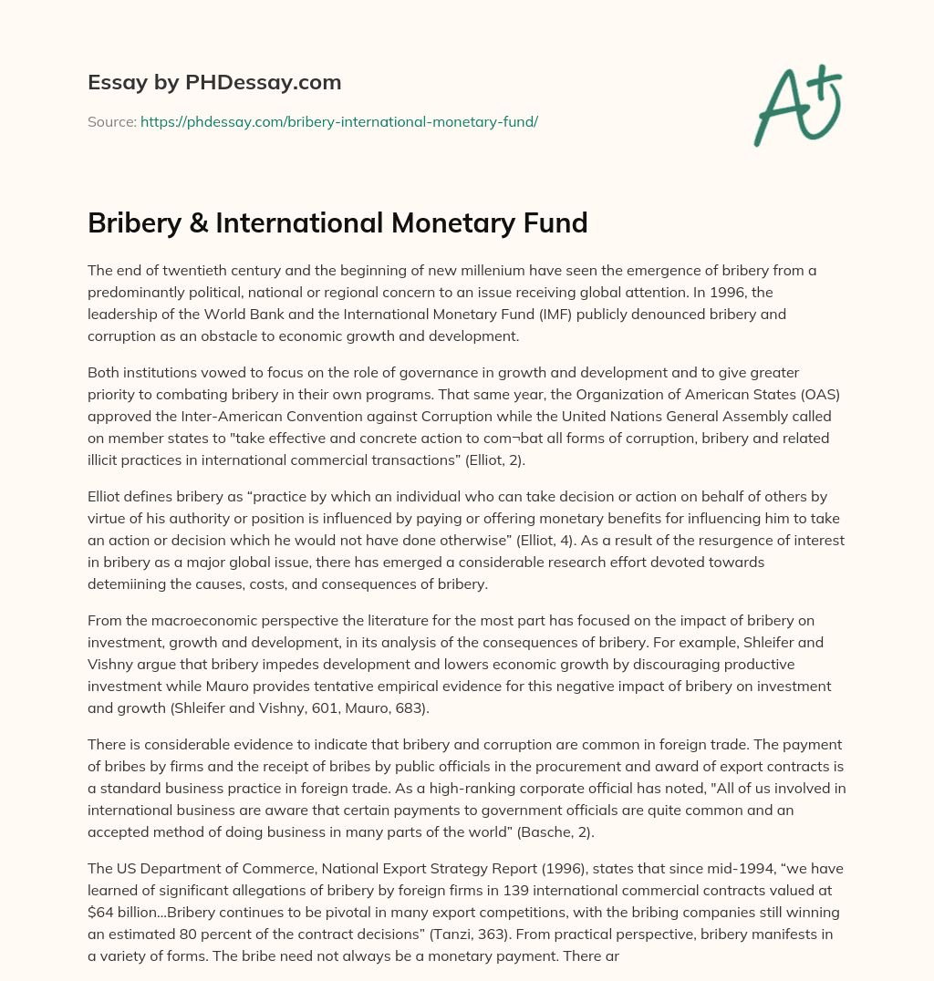 Bribery & International Monetary Fund essay