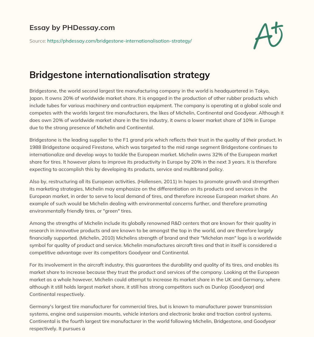Bridgestone internationalisation strategy essay