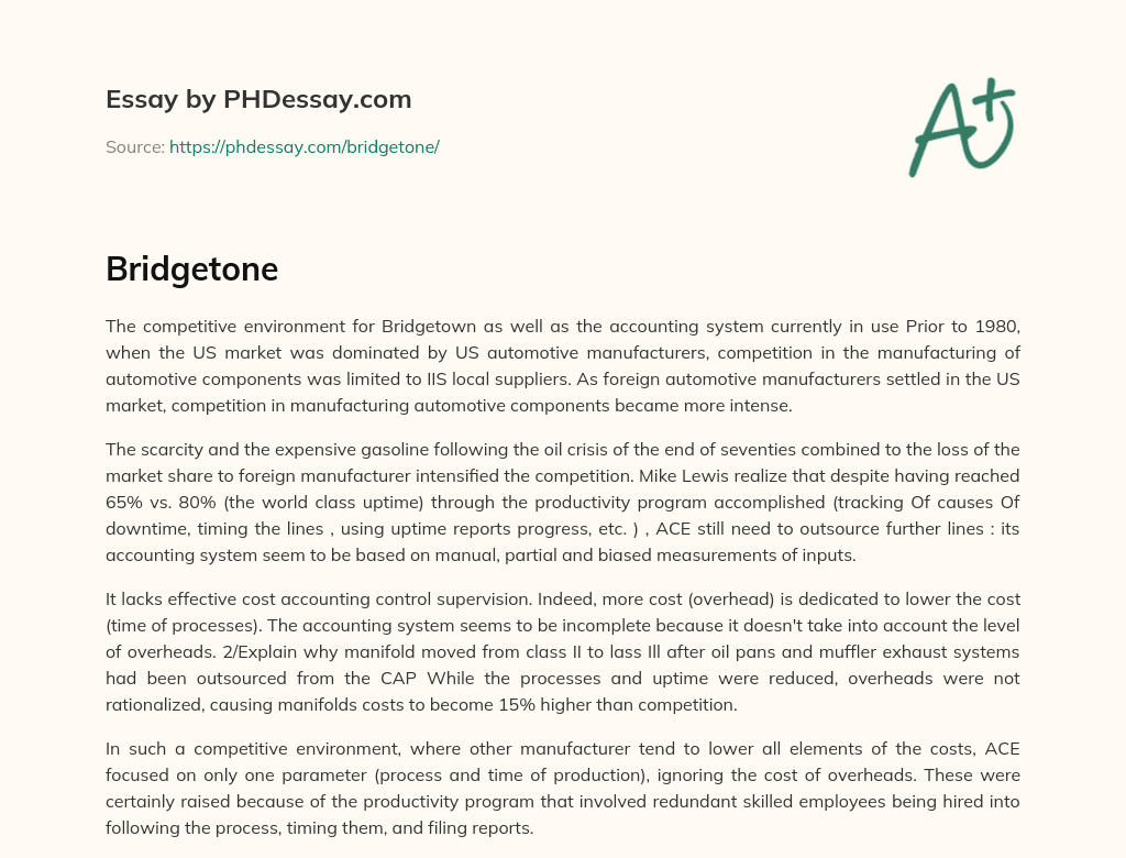 Competitive Environment and Accounting System of Bridgetown essay