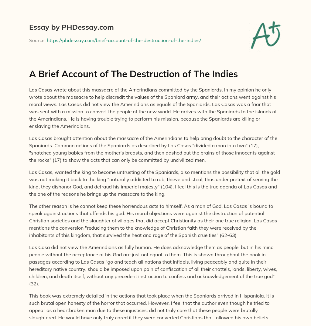 A Brief Account of The Destruction of The Indies essay