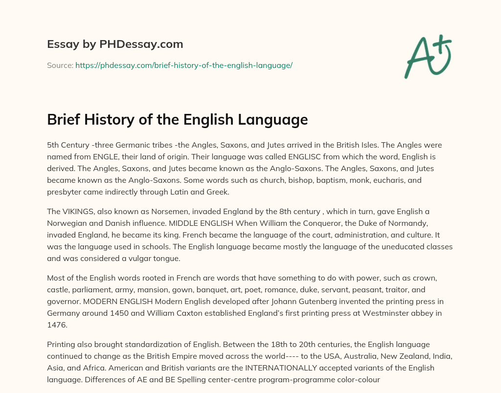 history of the english language essay