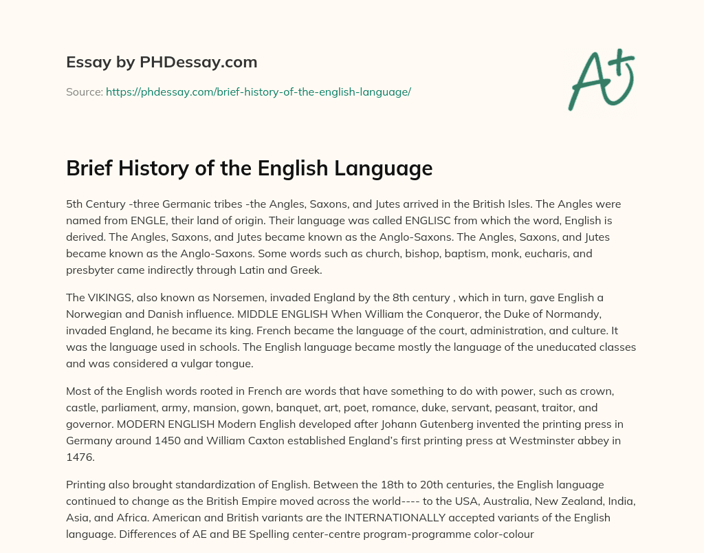 Brief History of the English Language essay