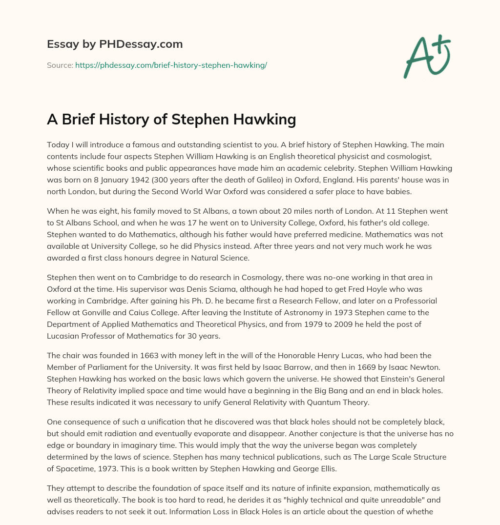 small essay on stephen hawking