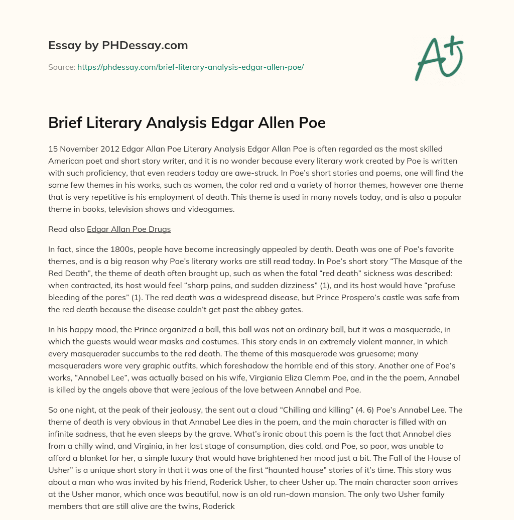 Brief Literary Analysis Edgar Allen Poe essay