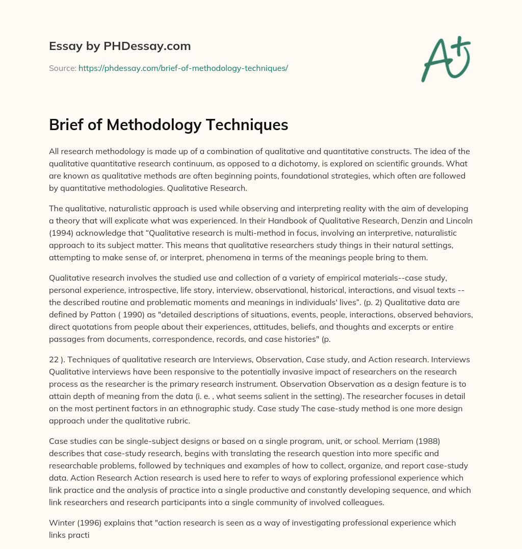Brief of Methodology Techniques essay