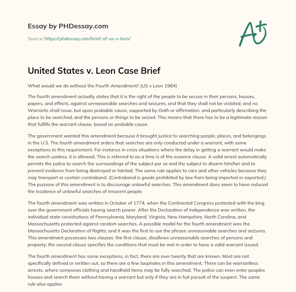 United States v. Leon Case Brief essay