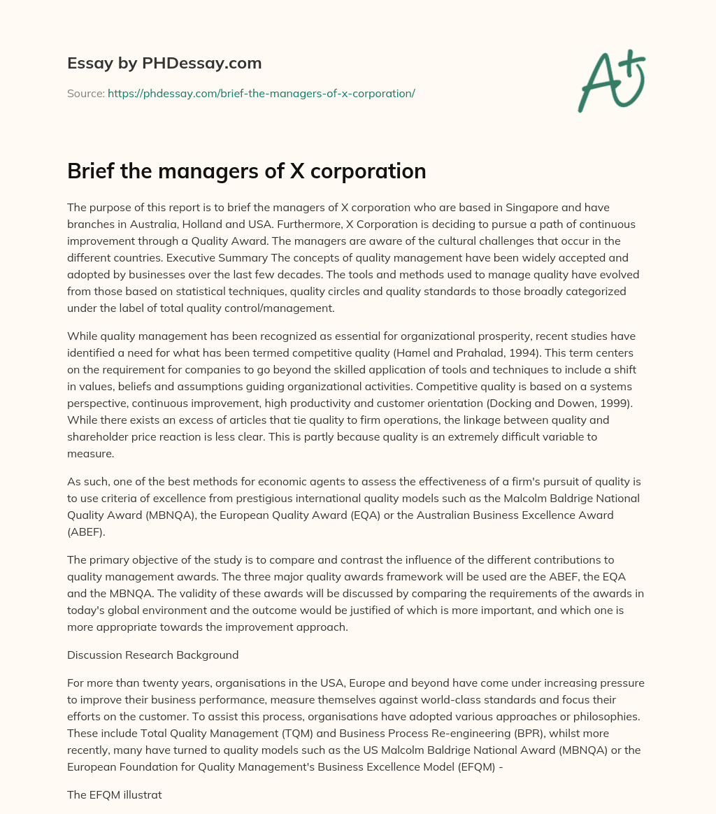 Brief the managers of X corporation essay