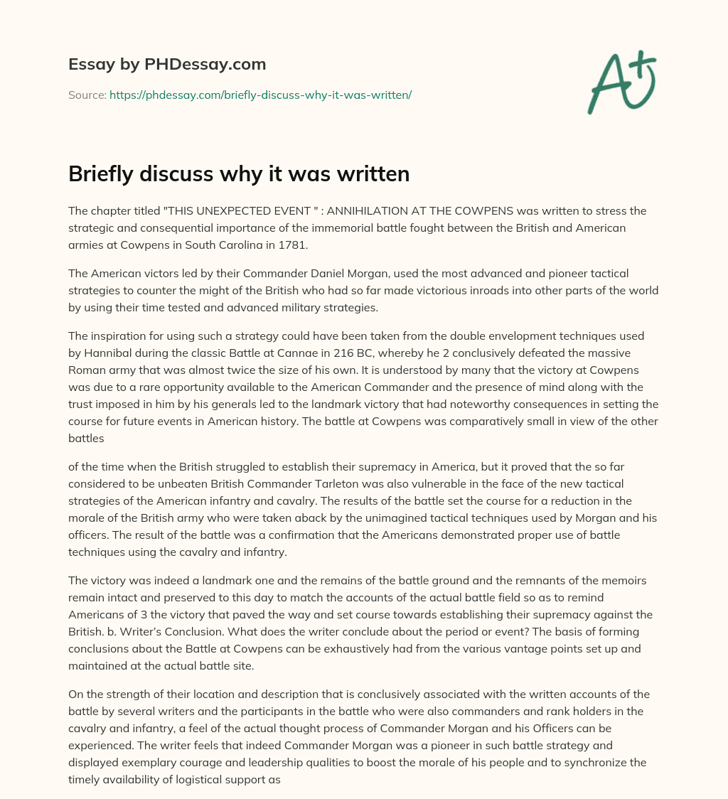 Briefly discuss why it was written essay