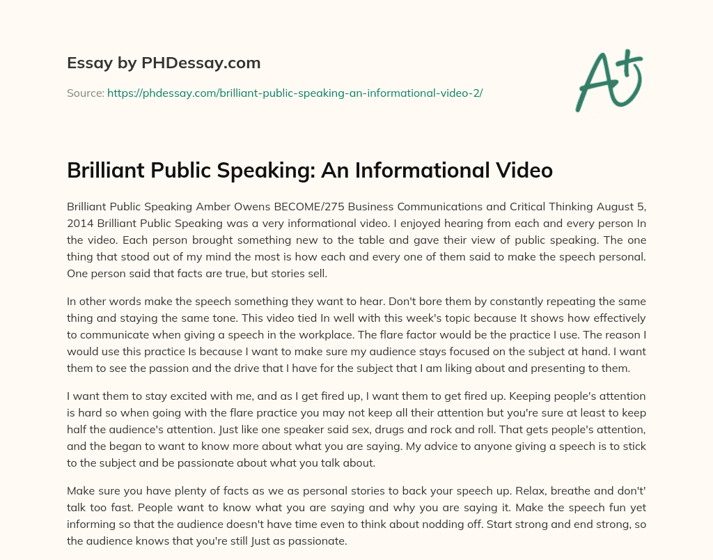 Brilliant Public Speaking: An Informational Video essay