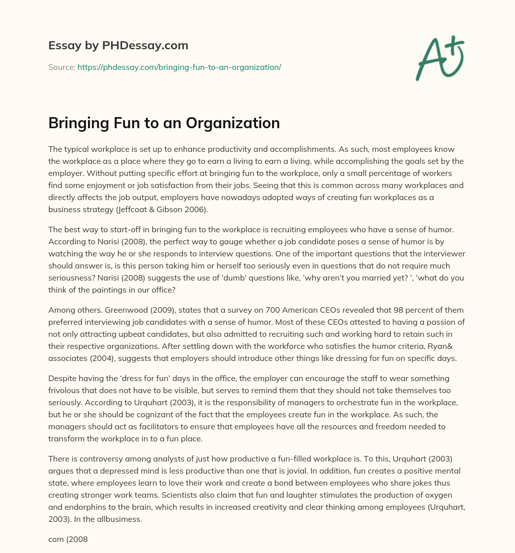 Bringing Fun to an Organization essay