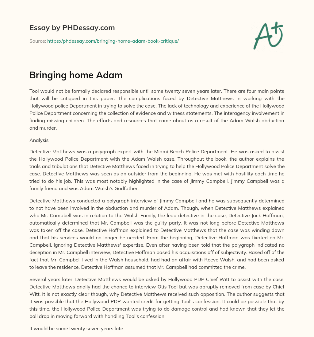 Bringing home Adam essay
