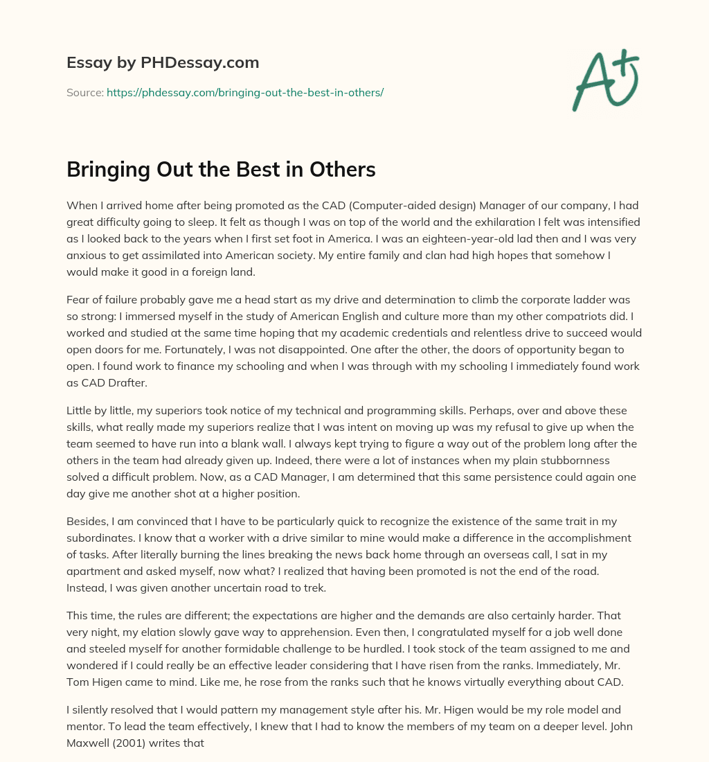Bringing Out the Best in Others essay