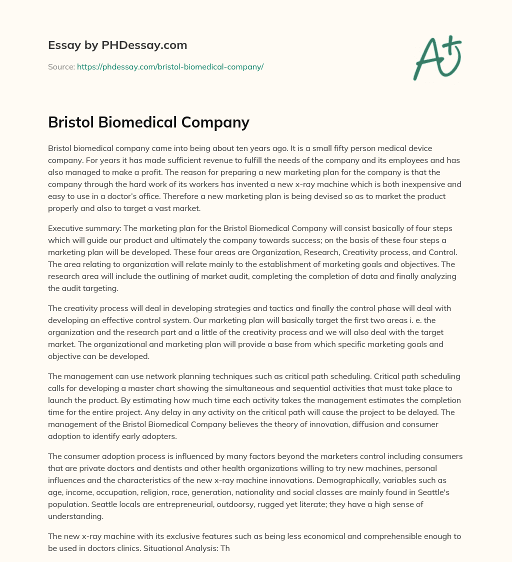 Bristol Biomedical Company essay