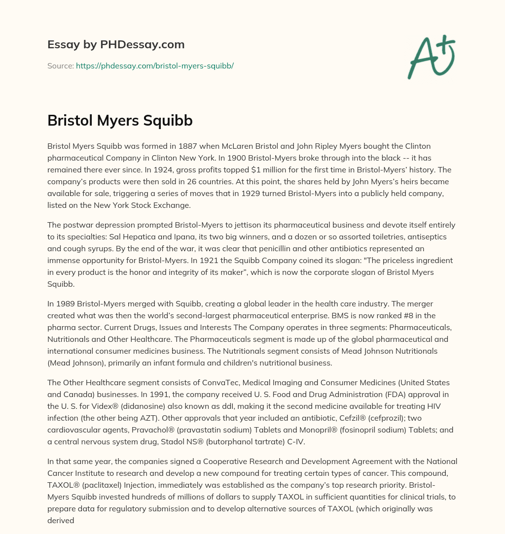 Bristol Myers Squibb essay