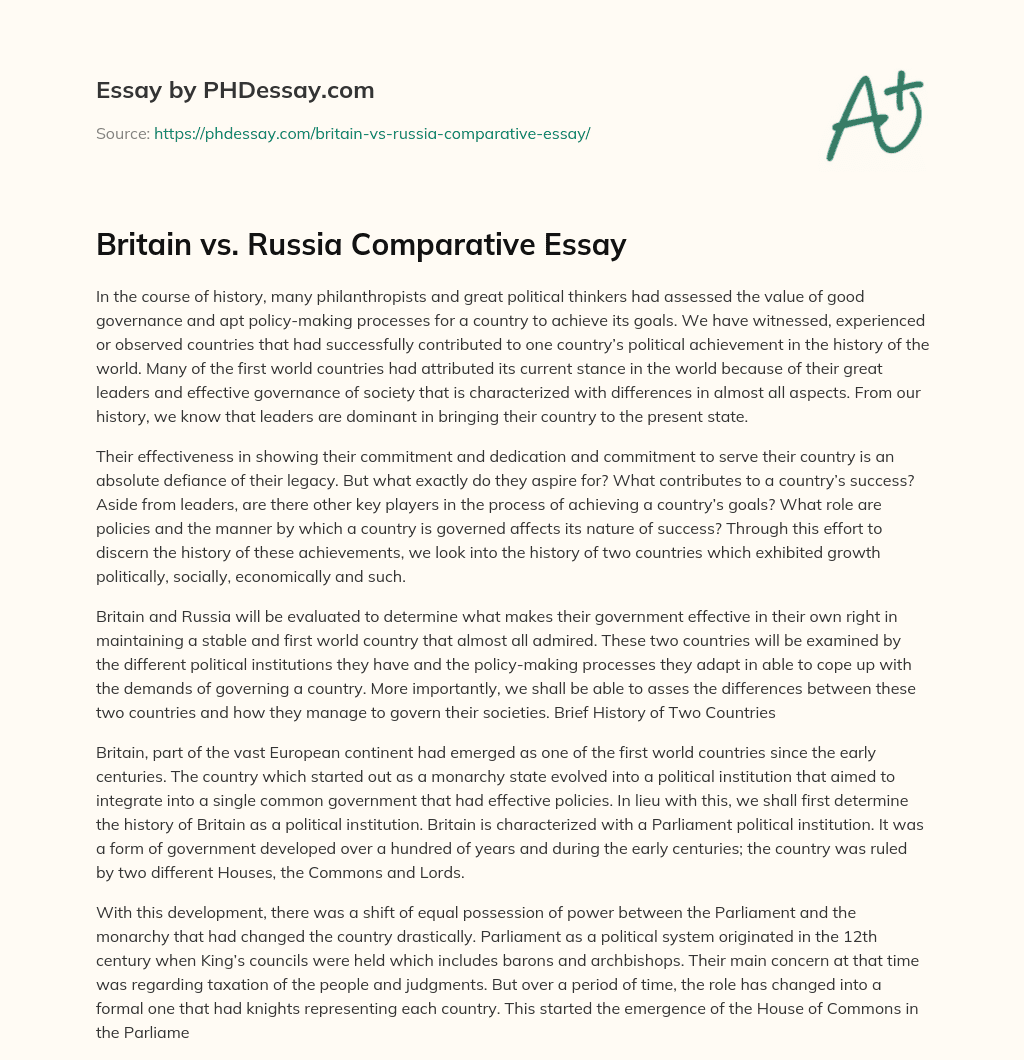 Britain vs. Russia Comparative Essay essay