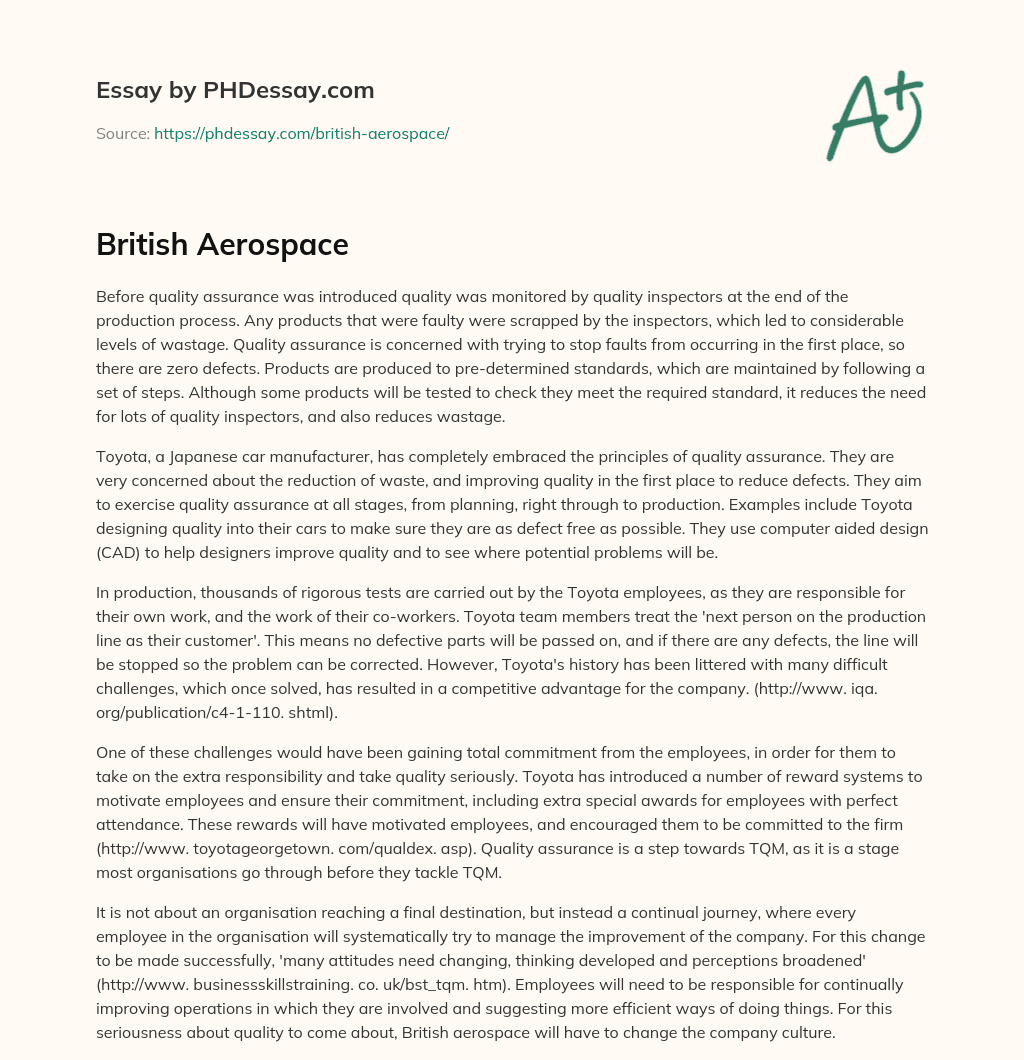 British Aerospace essay