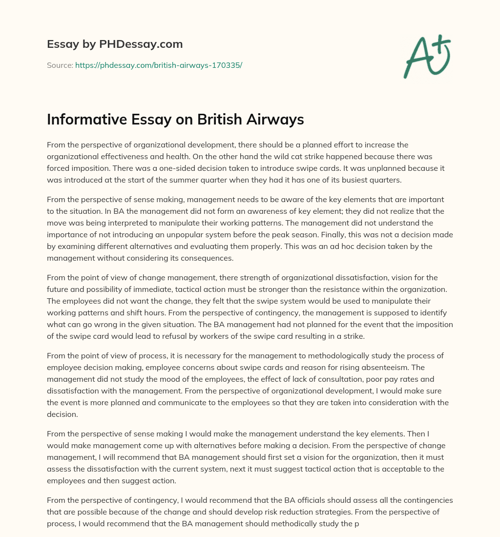Informative Essay on British Airways essay