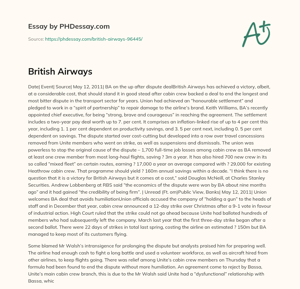 British Airways essay