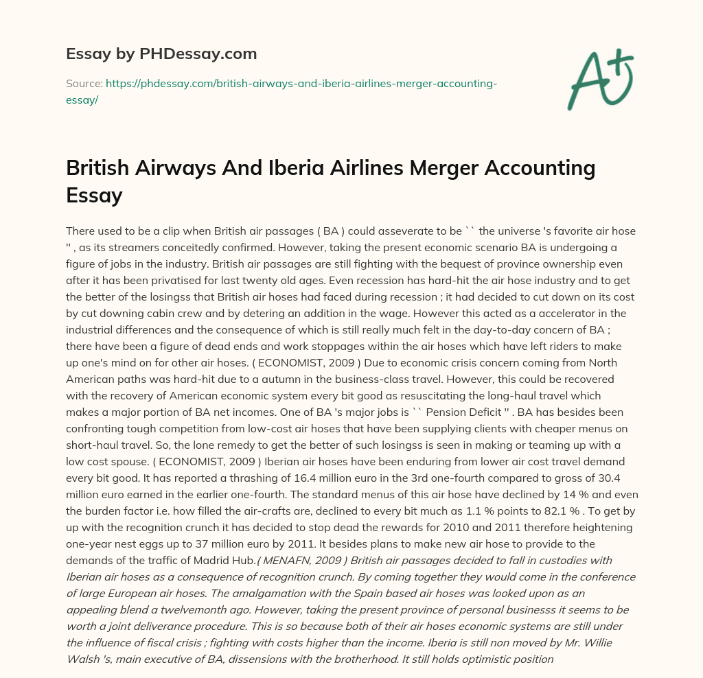 British Airways And Iberia Airlines Merger Accounting Essay essay