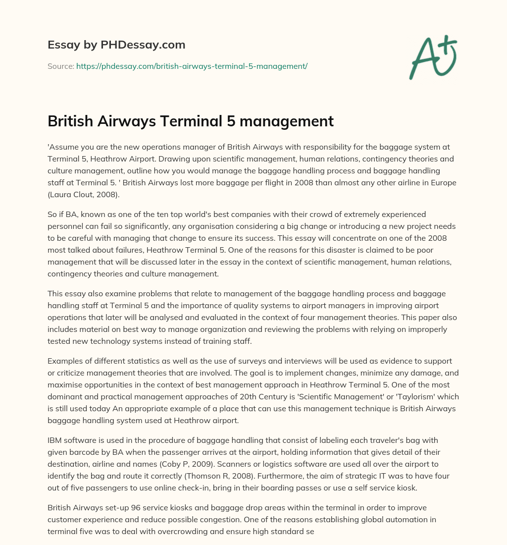 British Airways Terminal 5 management essay