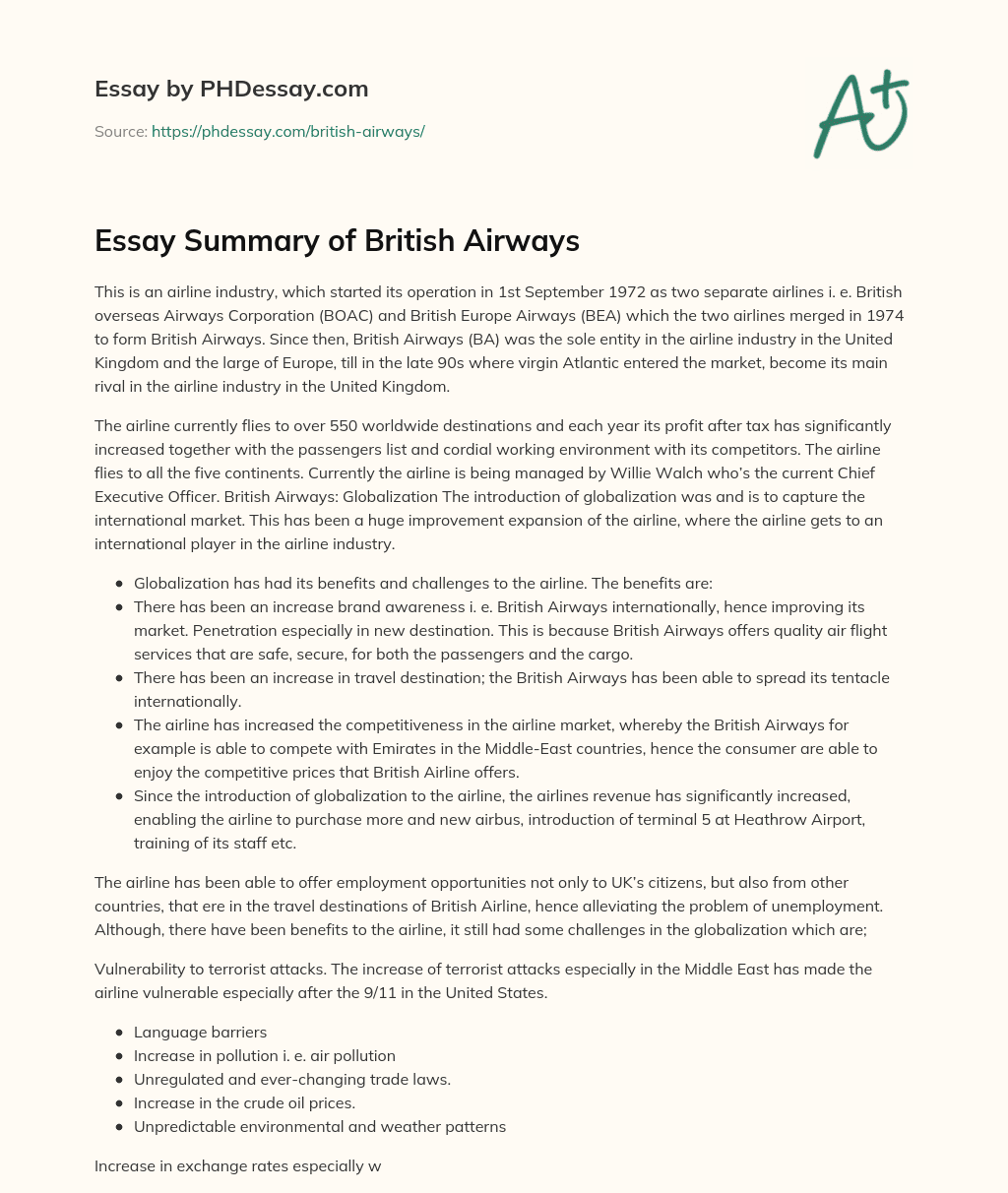 british airways essay