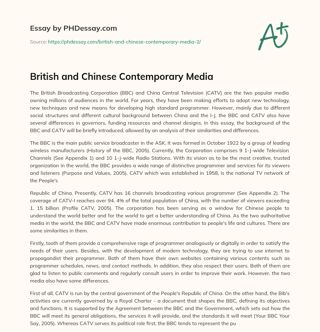 British and Chinese Contemporary Media essay
