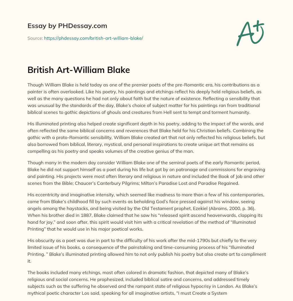 British Art-William Blake essay