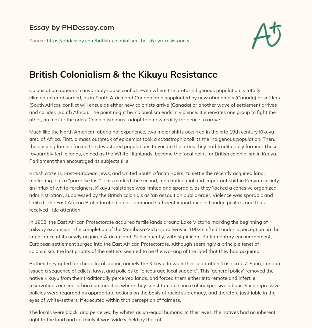 British Colonialism & the Kikuyu Resistance essay