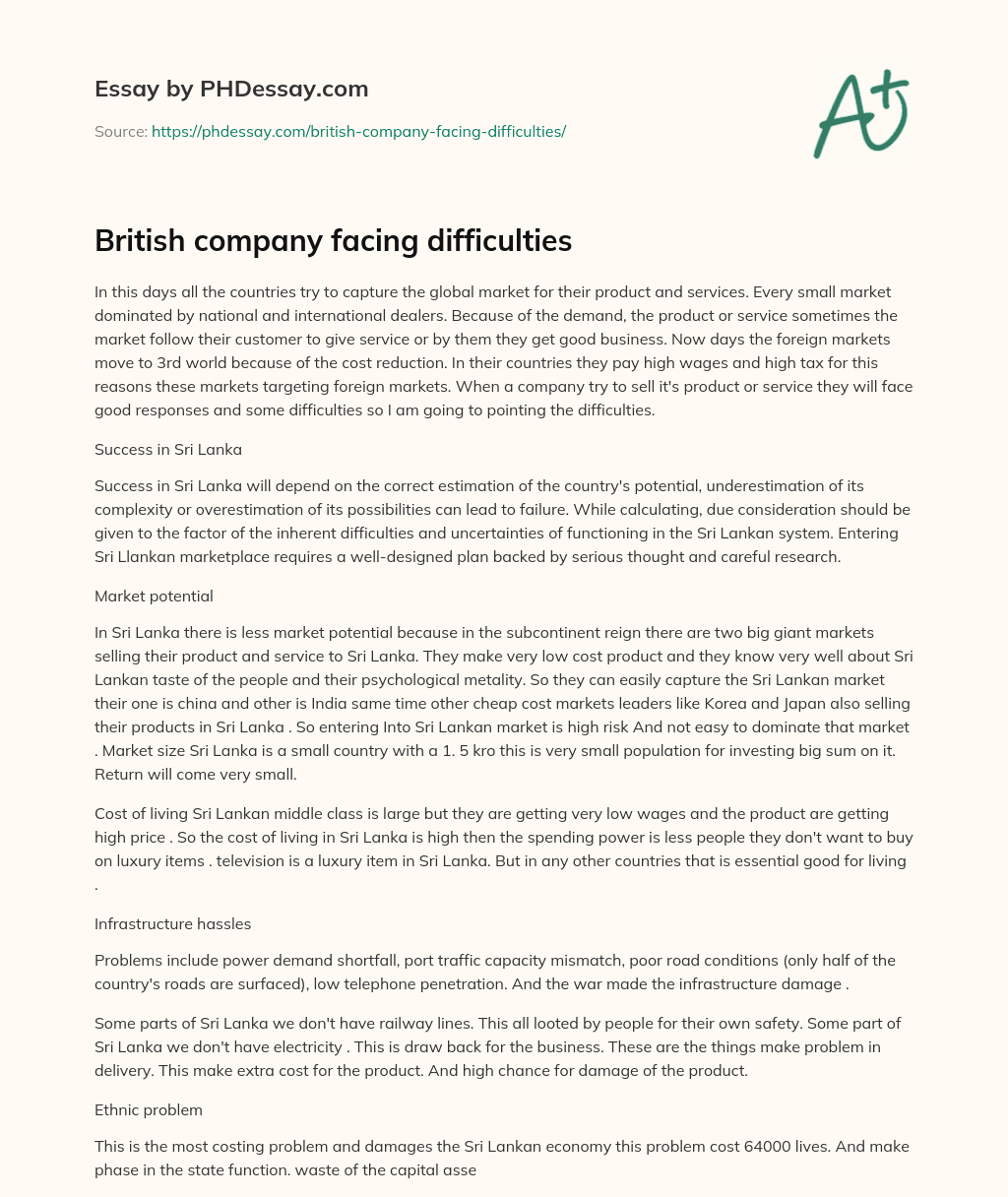 British company facing difficulties essay