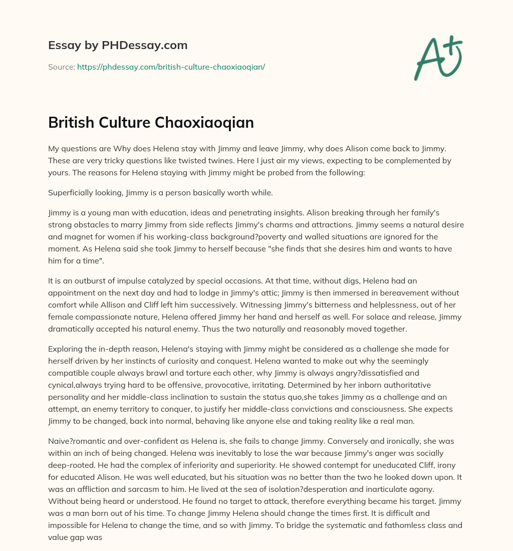 British Culture Chaoxiaoqian essay