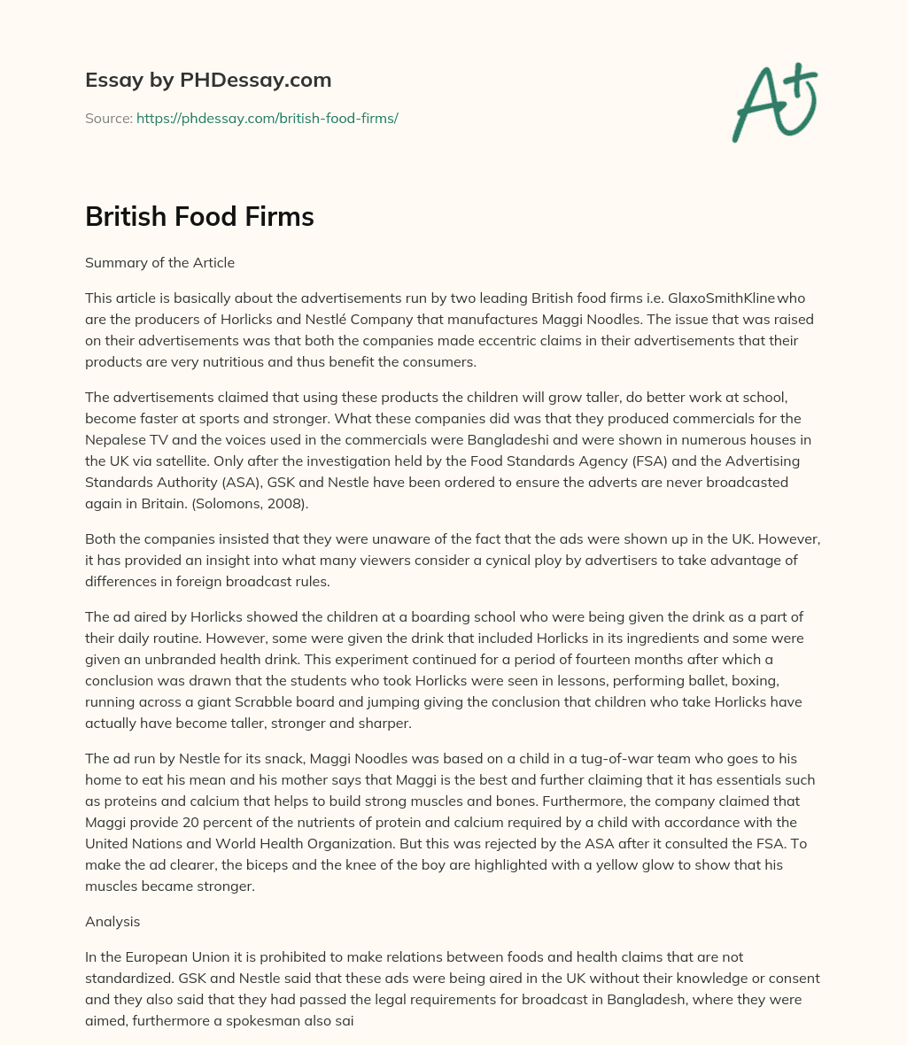 British Food Firms essay