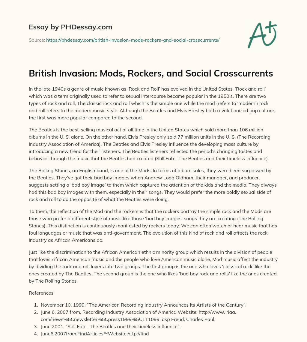 British Invasion: Mods, Rockers, and Social Crosscurrents essay