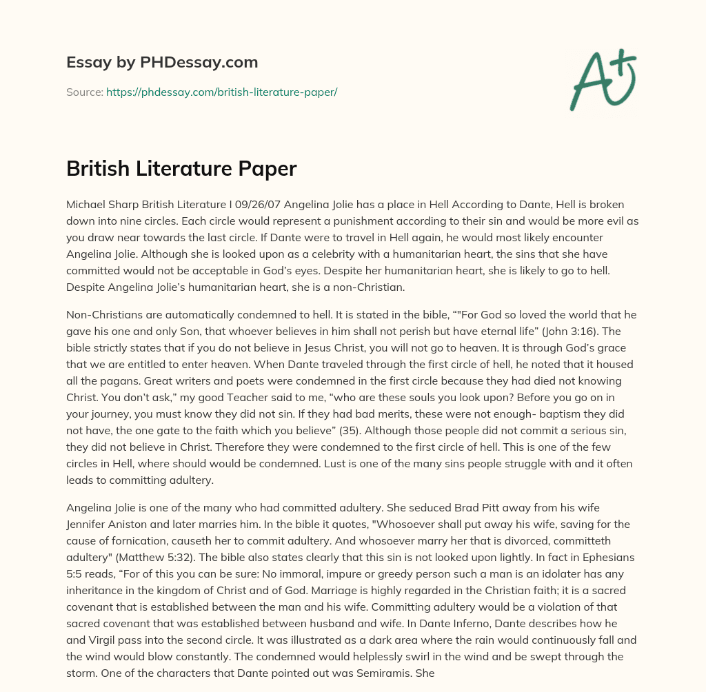 British Literature Paper essay