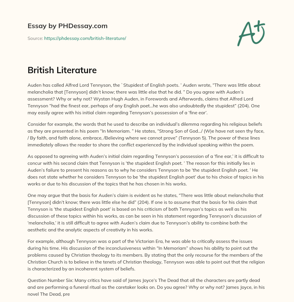 British Literature essay