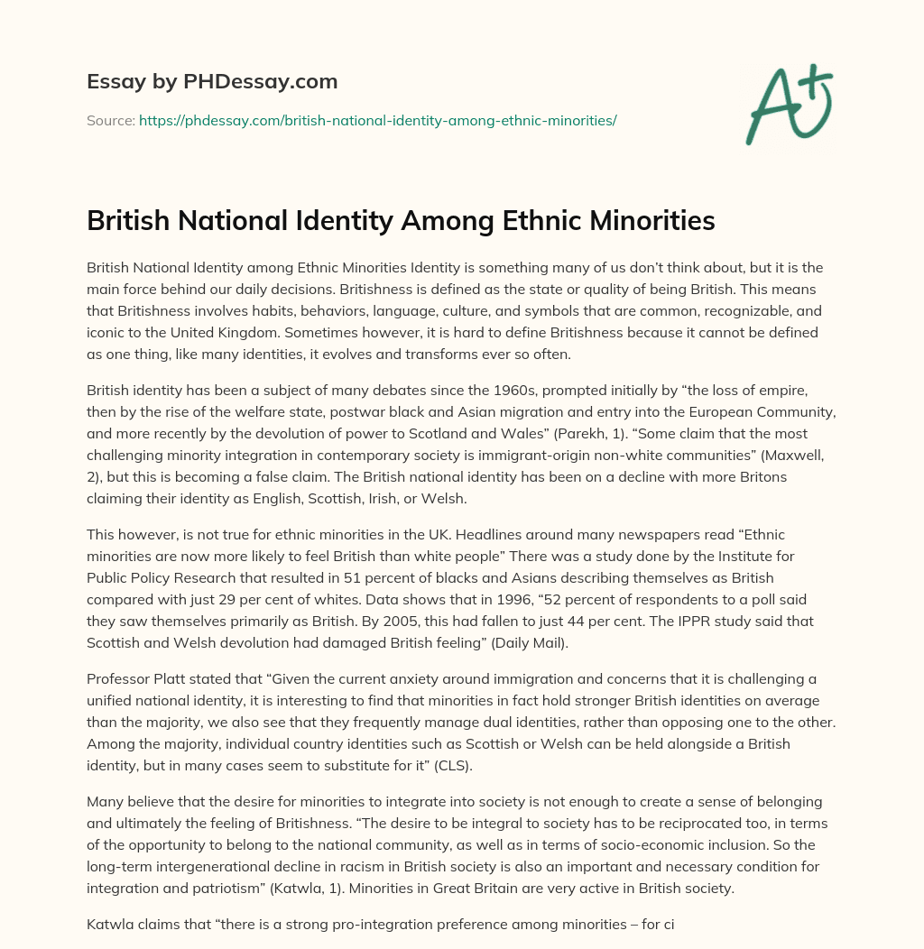 British National Identity Among Ethnic Minorities essay
