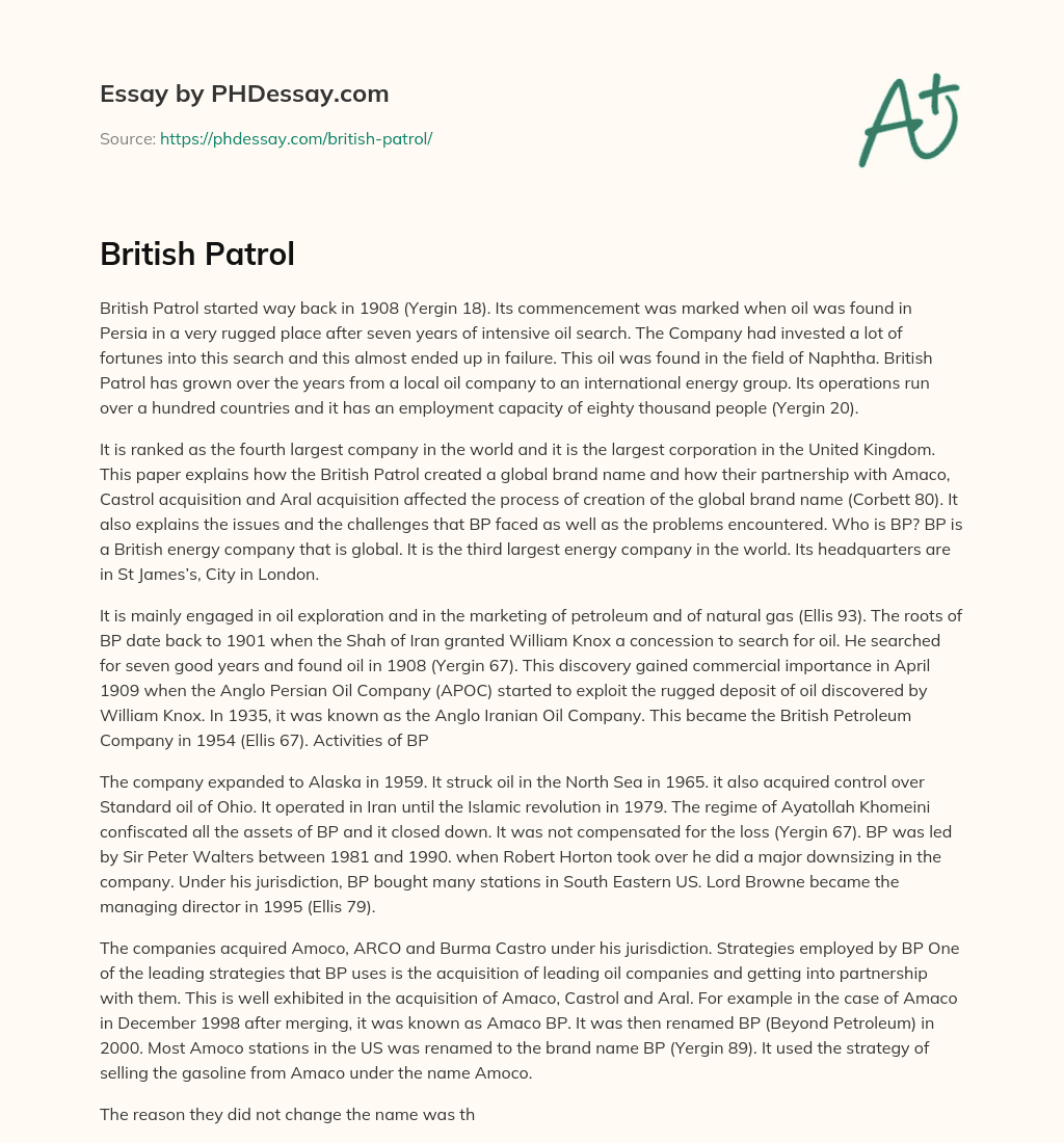 British Patrol essay