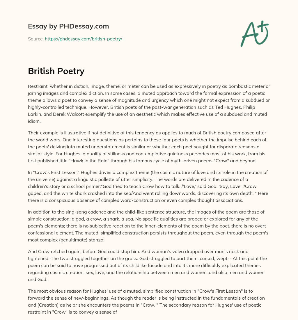 Restraint in Poetry: The Power of Subdued Expression in British Post-War Poetry essay