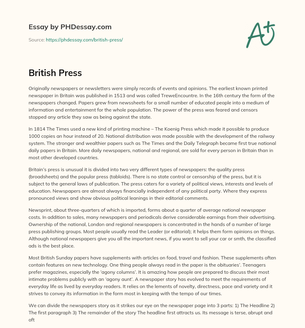 British Press essay